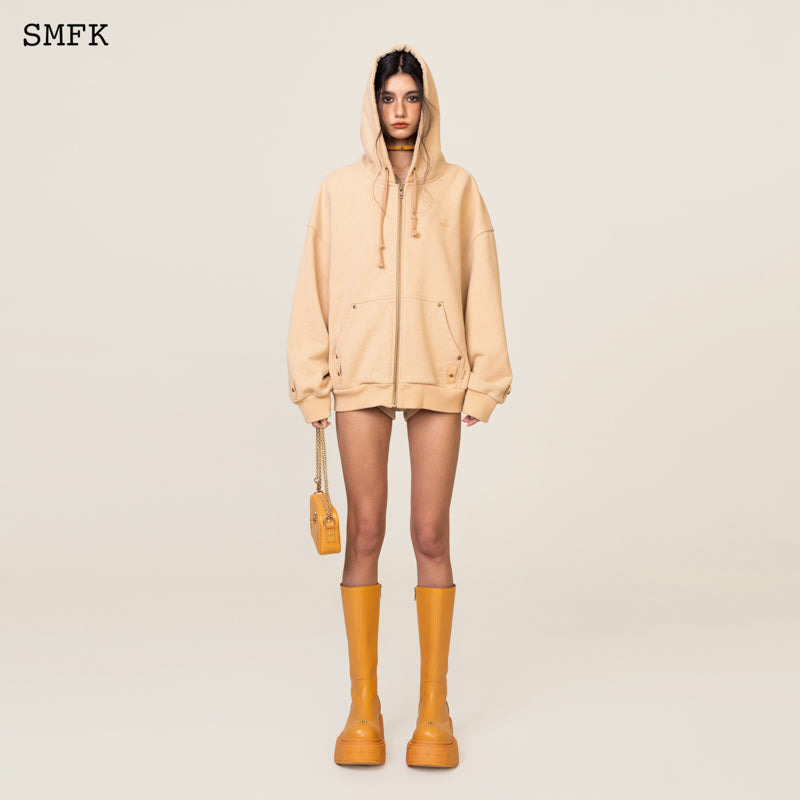 SMFK Compass Cross Pattern Classic Zipper Hoodie Wheat