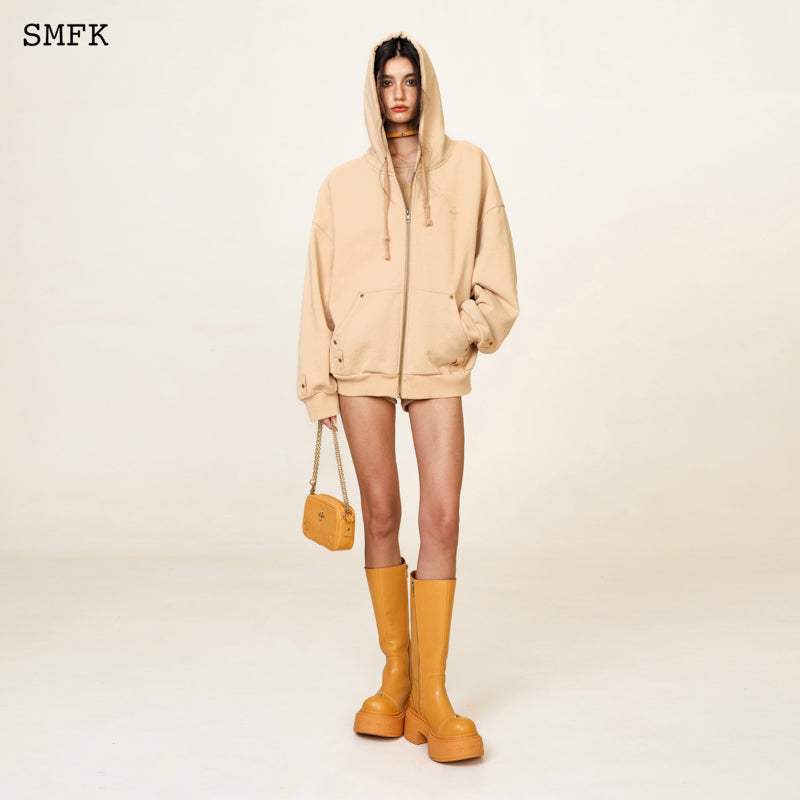 SMFK Compass Cross Pattern Classic Zipper Hoodie Wheat