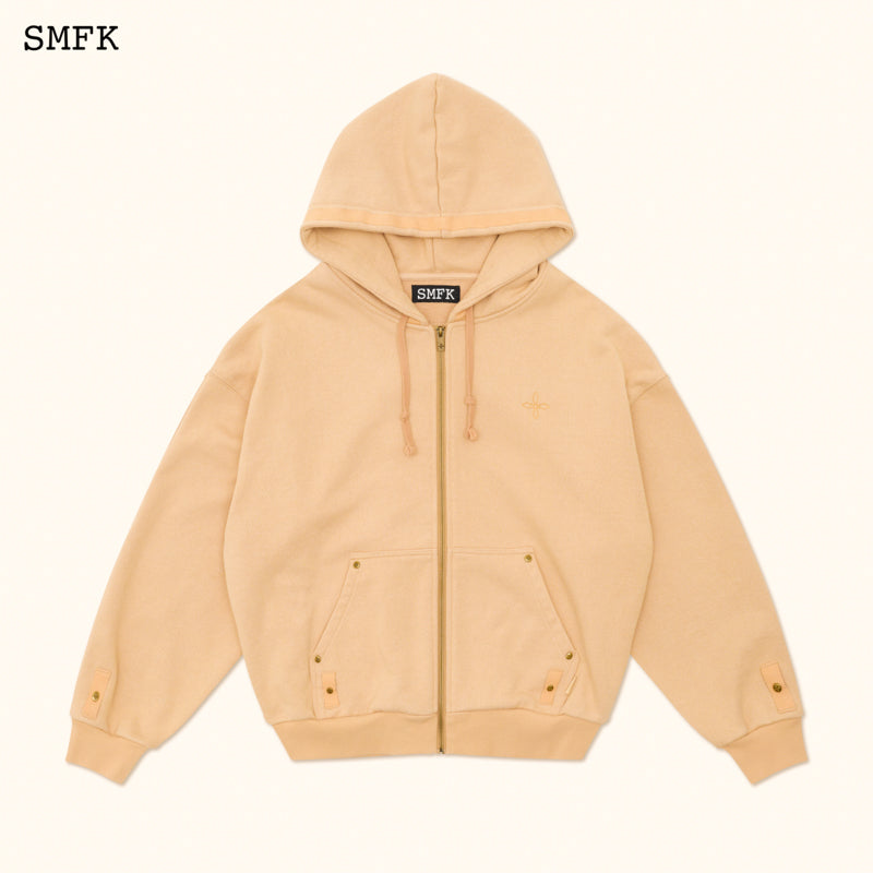 SMFK Compass Cross Pattern Classic Zipper Hoodie Wheat