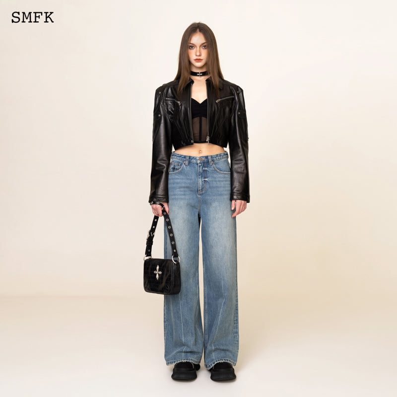 SMFK Compass Crisscross Classic Wide-leg Jeans Denim Blue