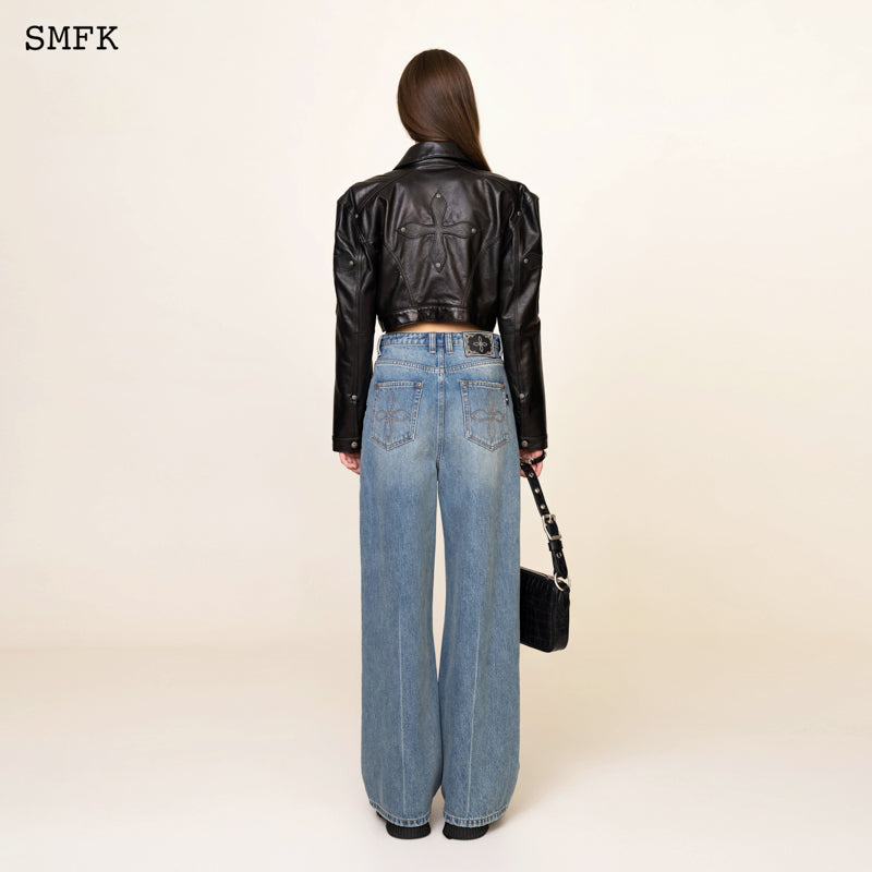 SMFK Compass Crisscross Classic Wide-leg Jeans Denim Blue