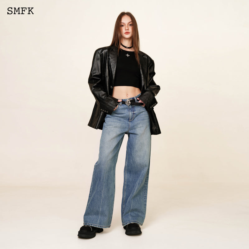 SMFK Compass Crisscross Classic Wide-leg Jeans Denim Blue
