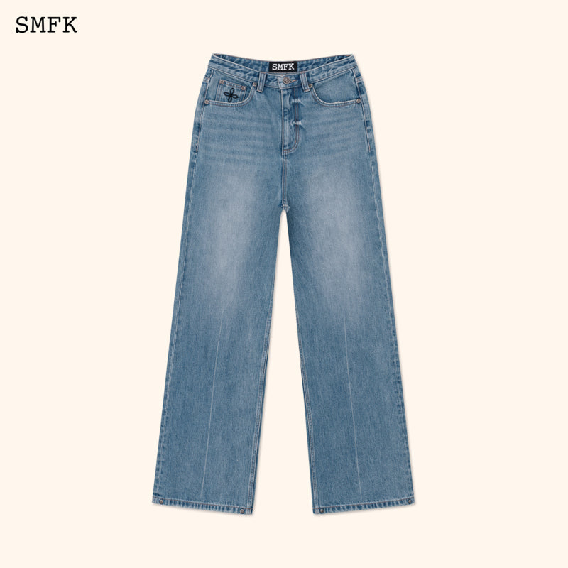 SMFK Compass Crisscross Classic Wide-leg Jeans Denim Blue