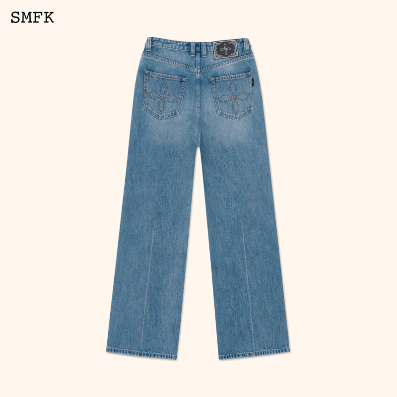 SMFK Compass Crisscross Classic Wide-leg Jeans Denim Blue
