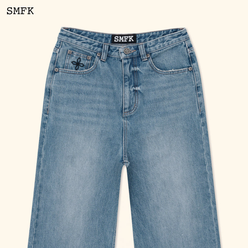 SMFK Compass Crisscross Classic Wide-leg Jeans Denim Blue