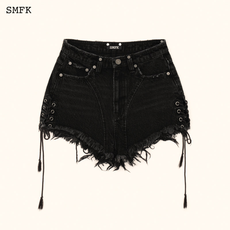 SMFK Wild World Rock High-waisted Denim Shorts Black