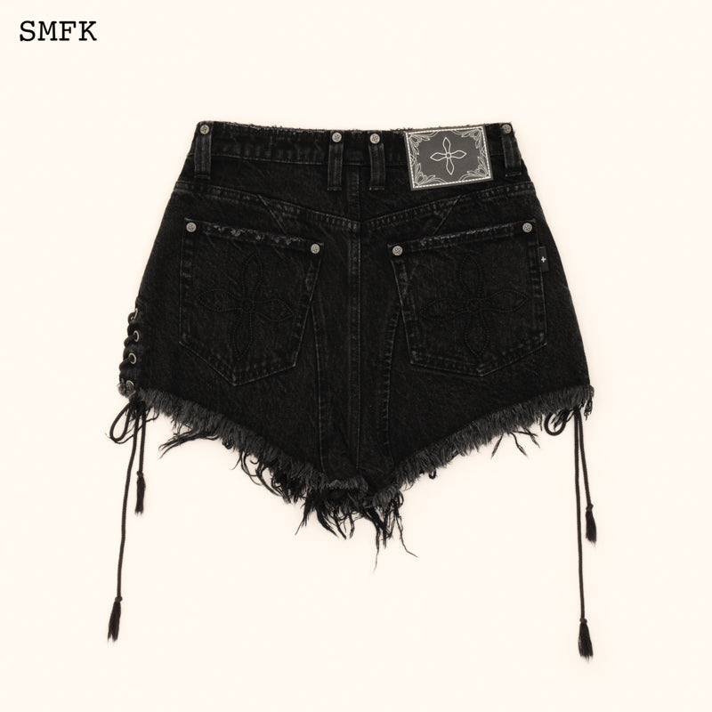 SMFK Wild World Rock High-waisted Denim Shorts Black