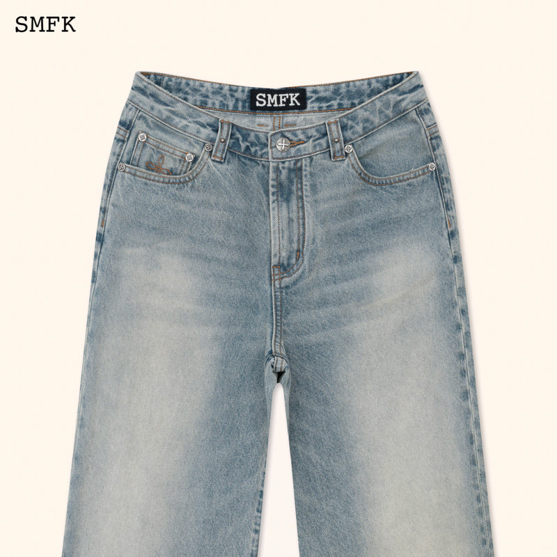 SMFK Compass Mustang Classic Wide Leg Flared Jeans Waxed Blue Jeans