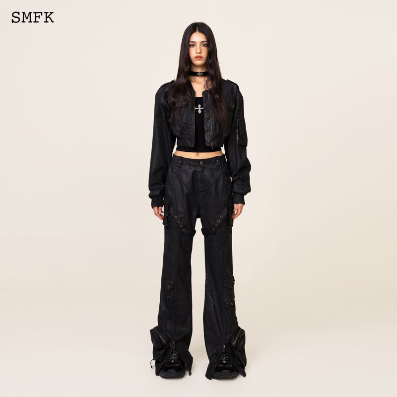 SMFK Ancient Myth Black Panther Waxed Cargo Bell Bottoms Ink Black