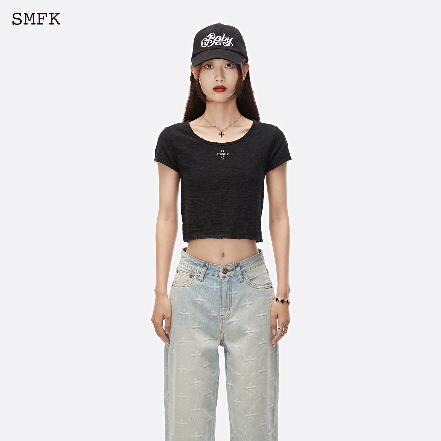 SMFK Black Night Flower Biker Tee Black