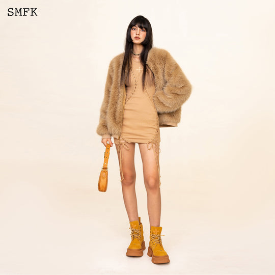 SMFK WildWorld Baseball Faux Fur Jacket In Wheat