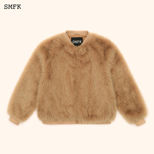 SMFK WildWorld Baseball Faux Fur Jacket In Wheat