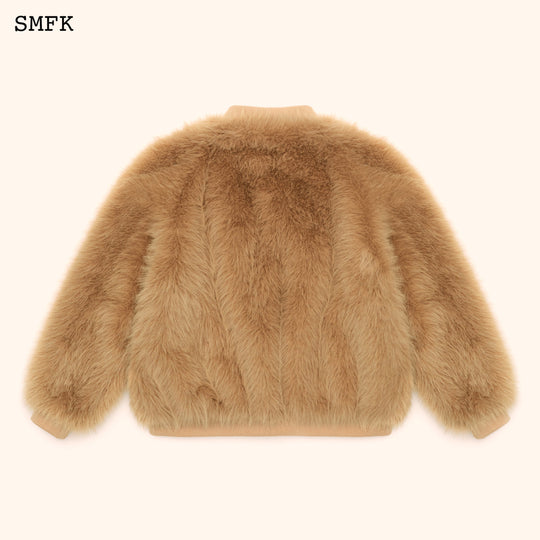 SMFK WildWorld Baseball Faux Fur Jacket In Wheat