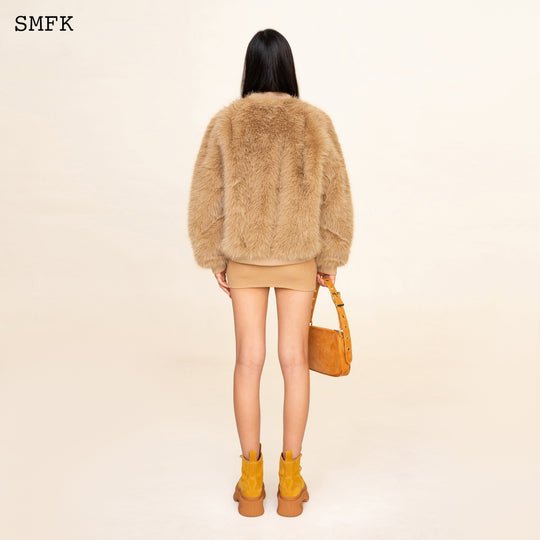 SMFK WildWorld Baseball Faux Fur Jacket In Wheat
