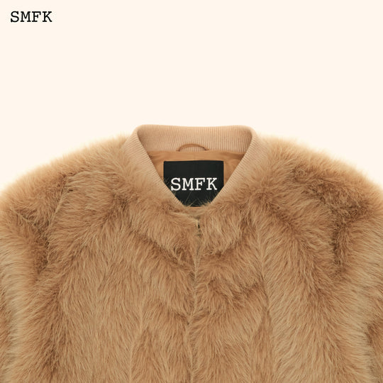 SMFK WildWorld Baseball Faux Fur Jacket In Wheat