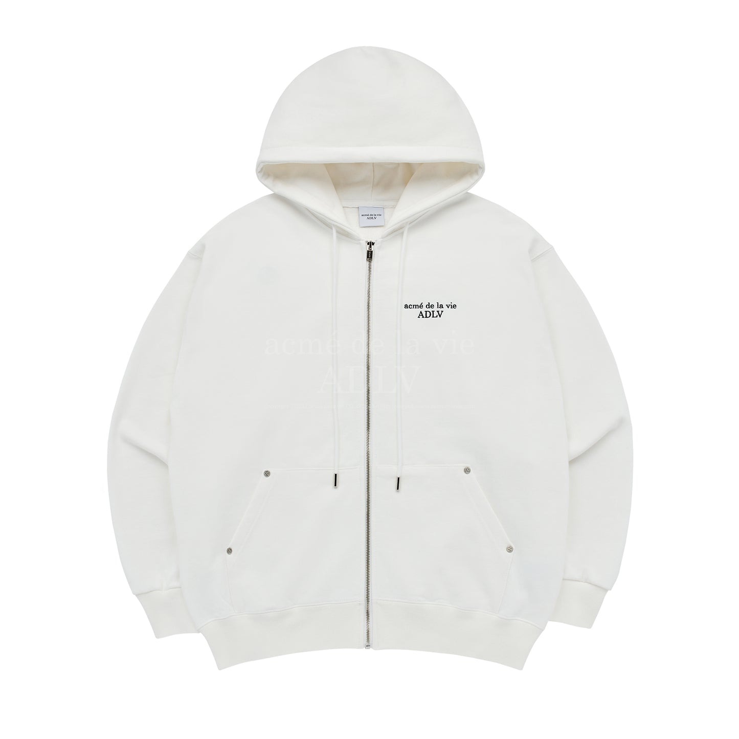 ADLV Basic Logo Needlework Hoodie Zip Up Cream