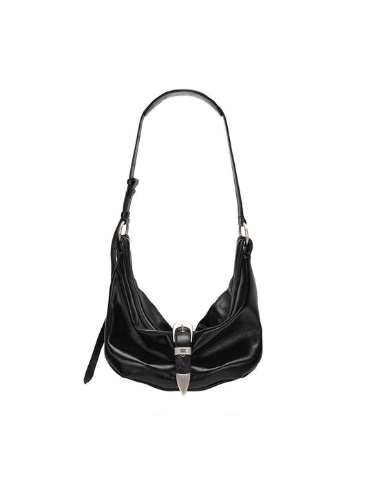 MARGESHERWOOD Belted Hobo Medium_Black Glossy Plain