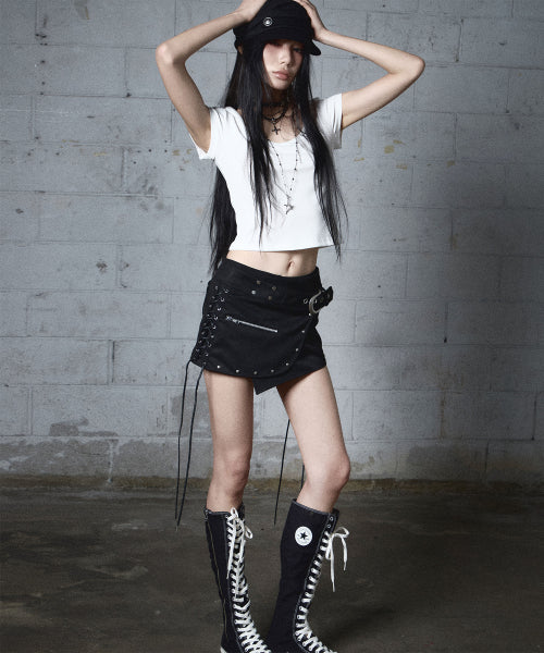 NOTKNOWING Stud Lace-Up Wrap Skirt