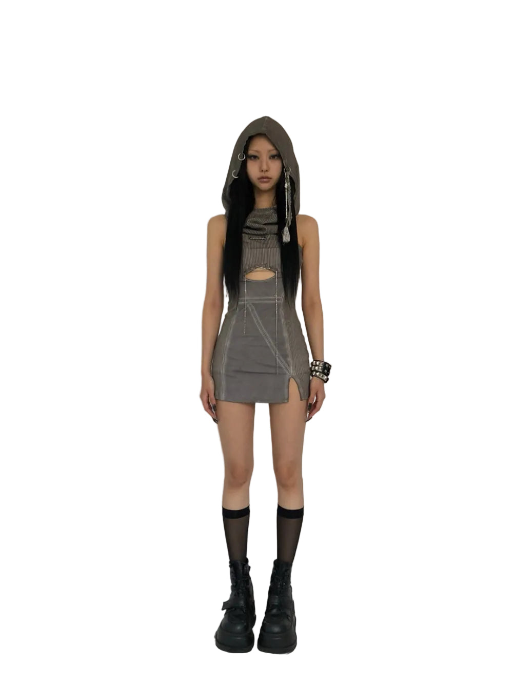 BONEIENKIYE Washing Hoodie Mini Dress