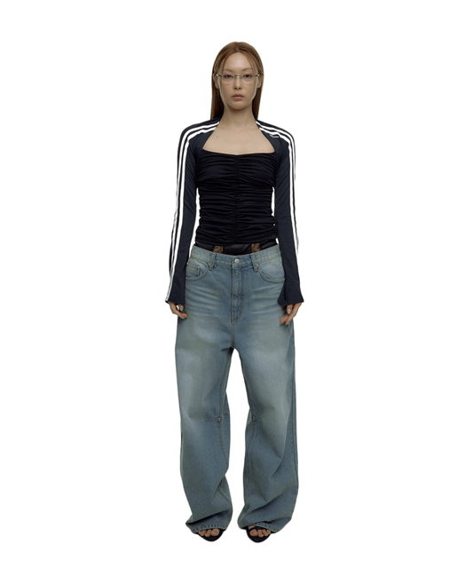 KASHIKO Washed RIvet Wide Jean Light Blue