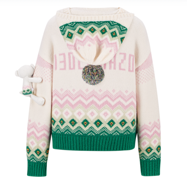 13DE MARZO Fair Isle Bear Cardigan Beige