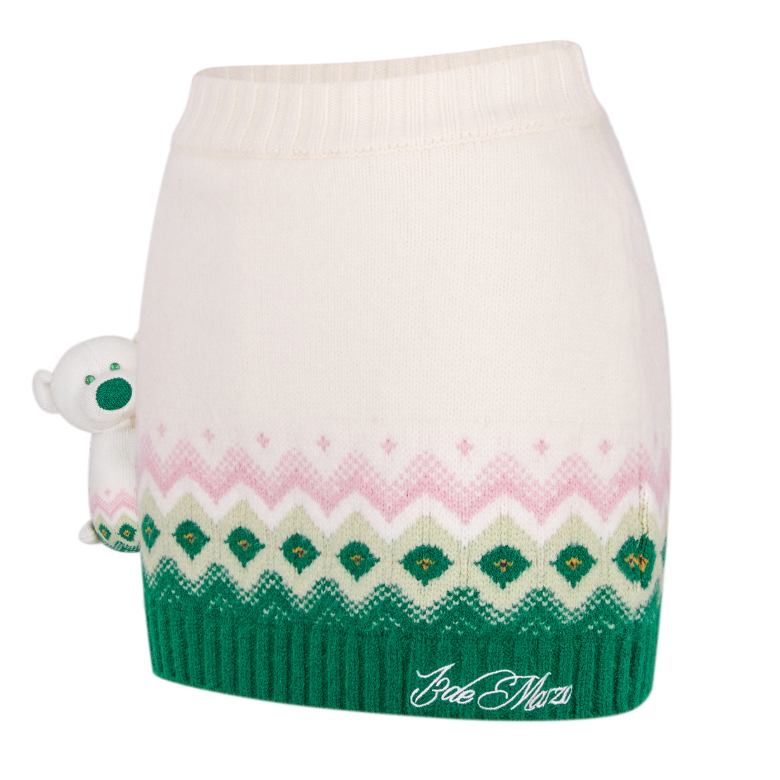 13DE MARZO Fair Isle Bear Knit Dress Beige