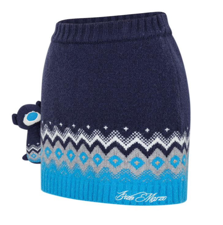 13DE MARZO Fair Isle Bear Knit Dress Navy Blue