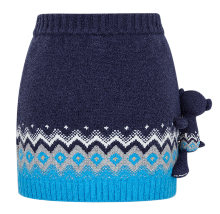 13DE MARZO Fair Isle Bear Knit Dress Navy Blue