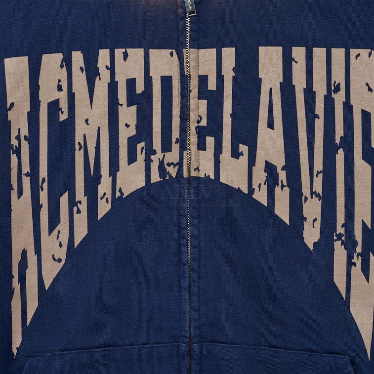 ADLV Front Full Logo Spray Washing Hoodie Zip Up Navy