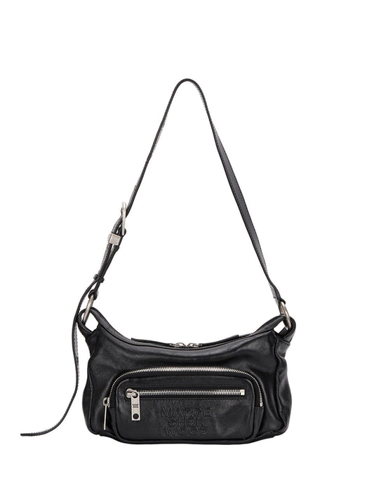 MARGESHERWOOD Outpocket Hobo Mini_Black Glossy Plain