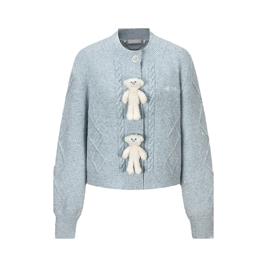 13DE MARZO Sequin Knit Cardigan Blue