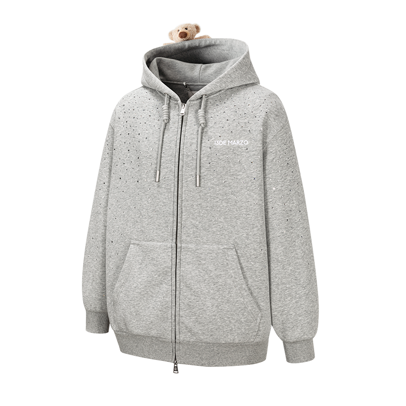 13DE MARZO Shine Logo Zip Hoodie Grey
