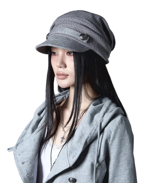 NOTKNOWING Draped Button Knit Cap Grey