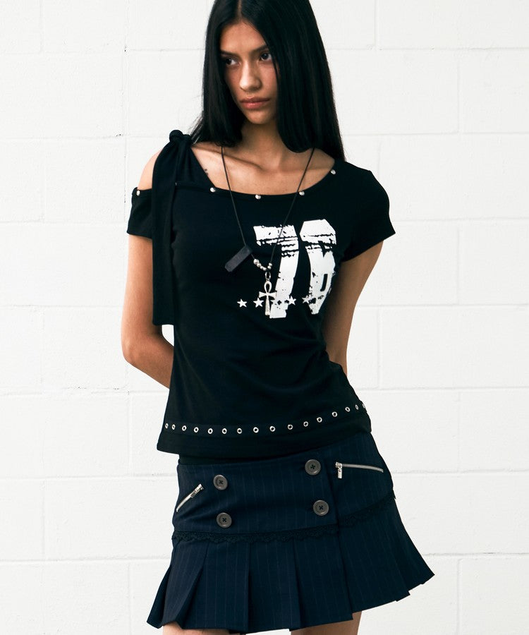 NOTKNOWING Tied One Shoulder 76 Top Black