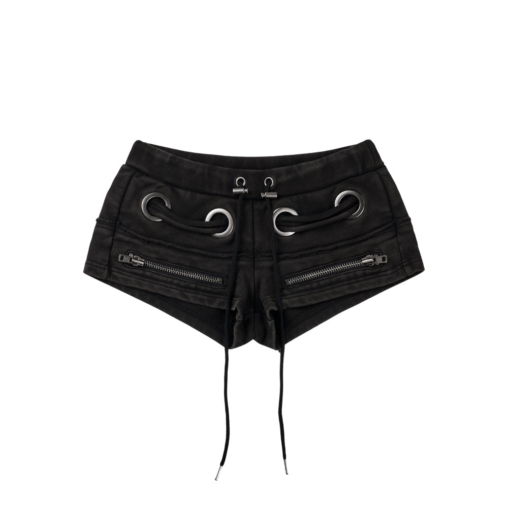 BONEIENKIYE Eyelet Short Pants Washed Black
