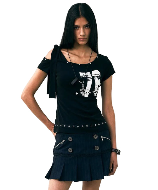 NOTKNOWING Tied One Shoulder 76 Top Black