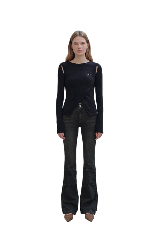 YUSE Cut Out Wrap Knit Top Black
