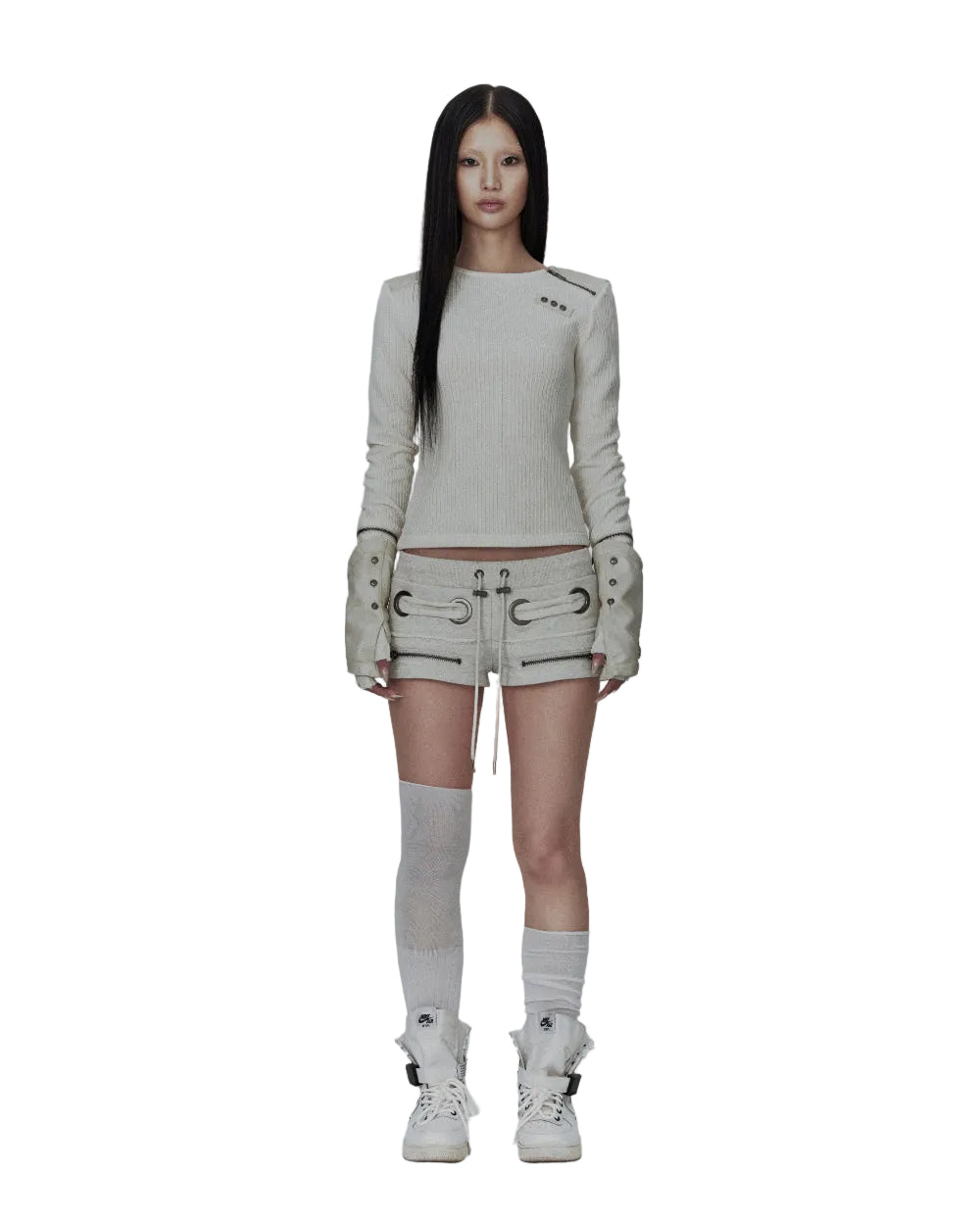BONEIENKIYE Eyelet Short Pants Oatmeal