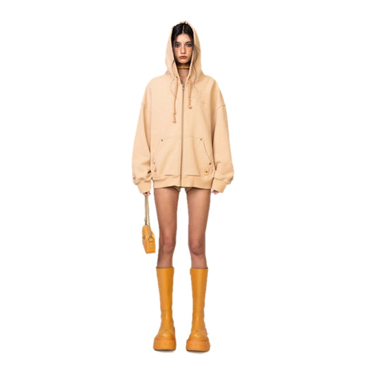 SMFK Compass Cross Pattern Classic Zipper Hoodie Wheat