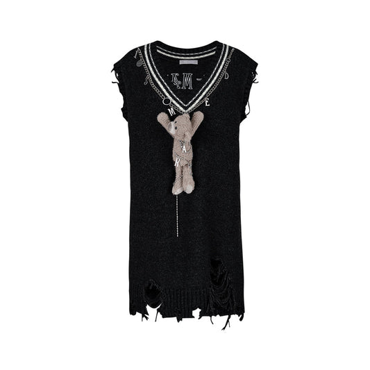13DE MARZO Chains Knitted Vest Dress Dark Grey
