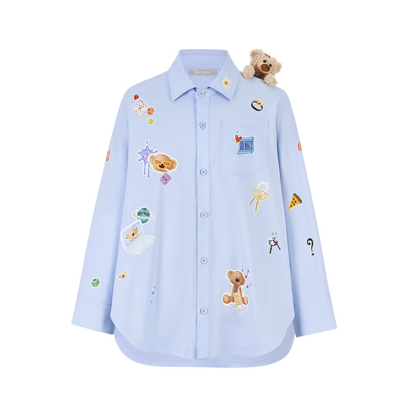 13DE MARZO Bear Stickers Shirt Blue
