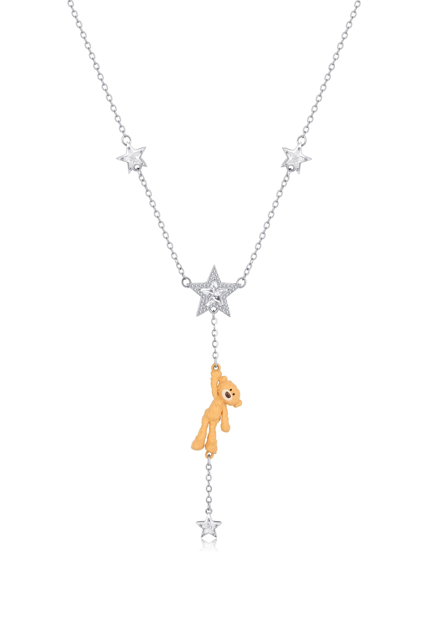 13DE MARZO Bear Reaching Star Necklace Silver