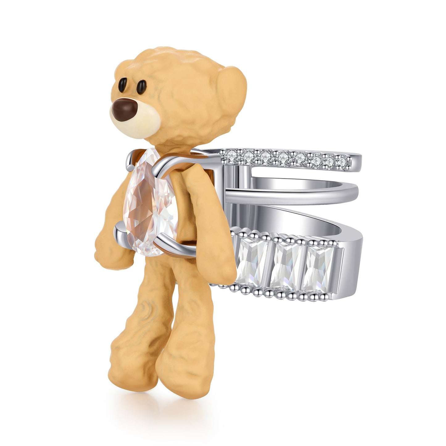 13DE MARZO Zircon Bear Ear Cuff Silver Left