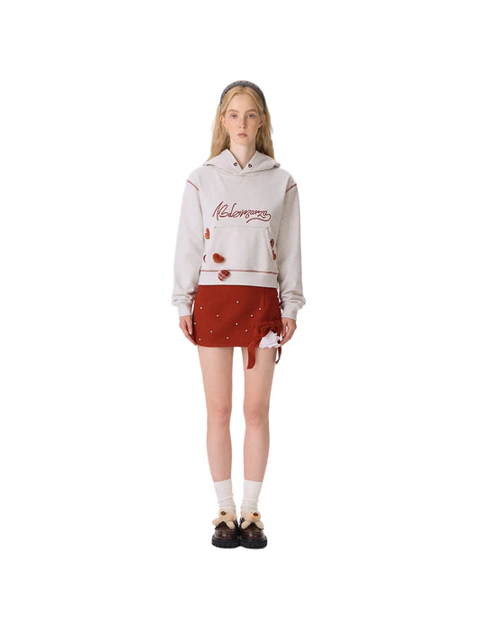 13DE MARZO Heart Bear Pocket Hoodie Grey