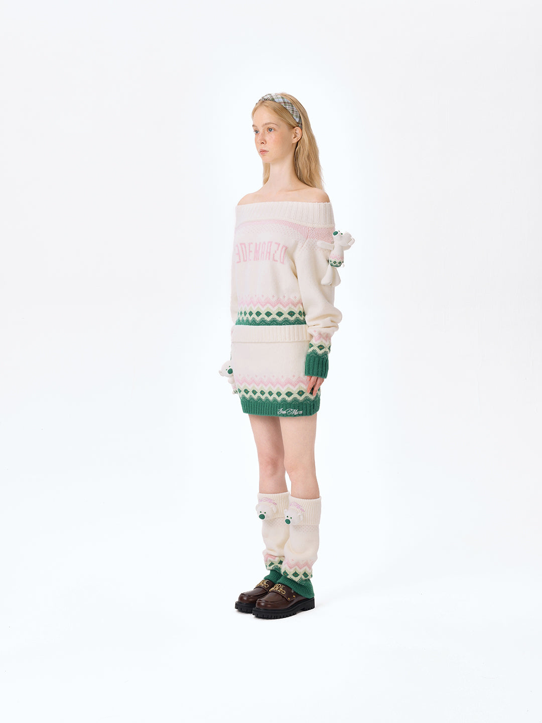 13DE MARZO Fair Isle Leg Warmer Beige