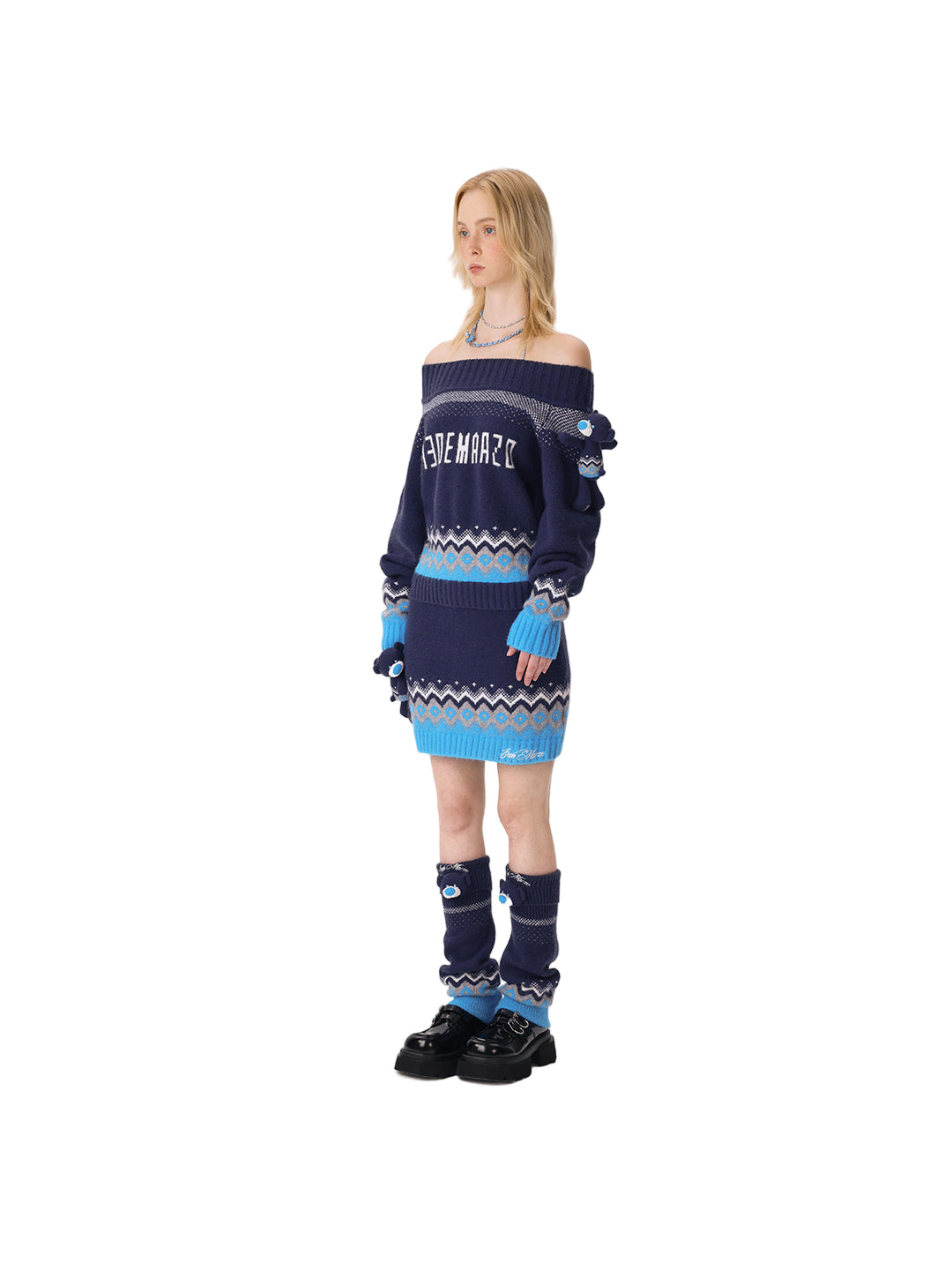 13DE MARZO Fair Isle Leg Warmer Navy Blue