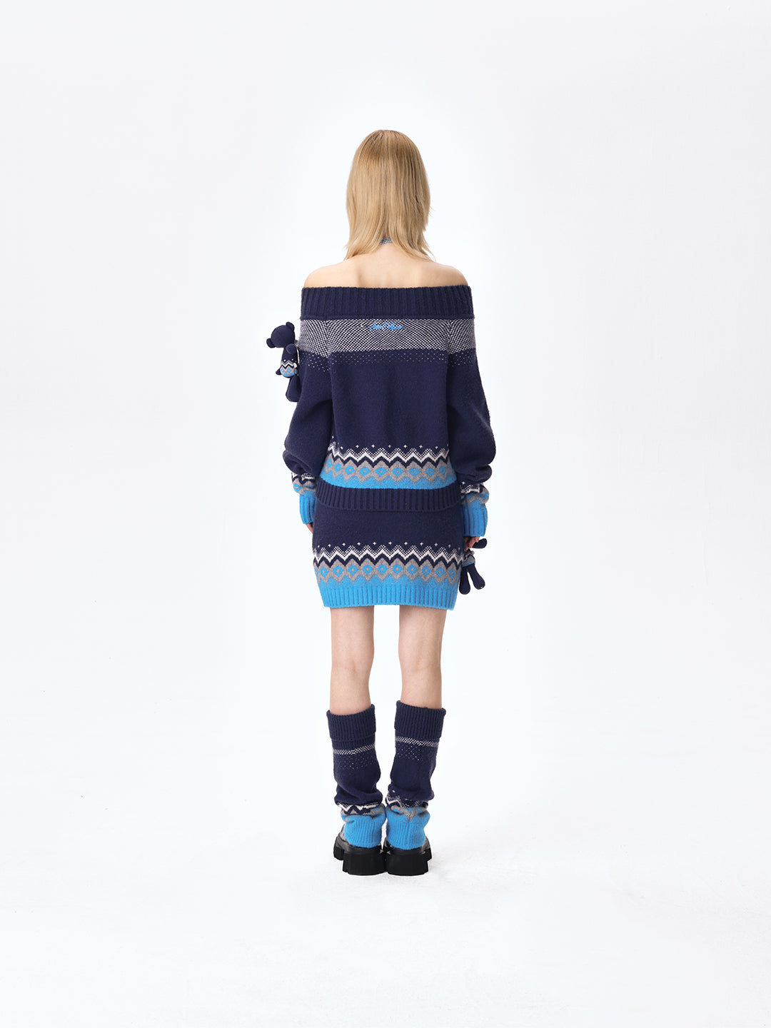13DE MARZO Fair Isle Leg Warmer Navy Blue
