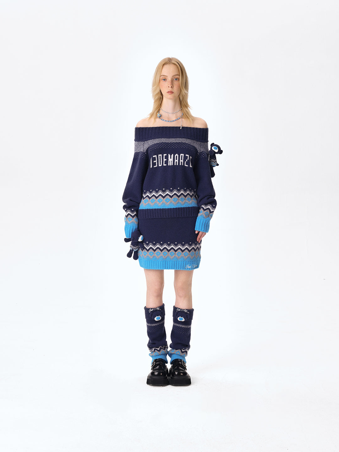 13DE MARZO Fair Isle Leg Warmer Navy Blue