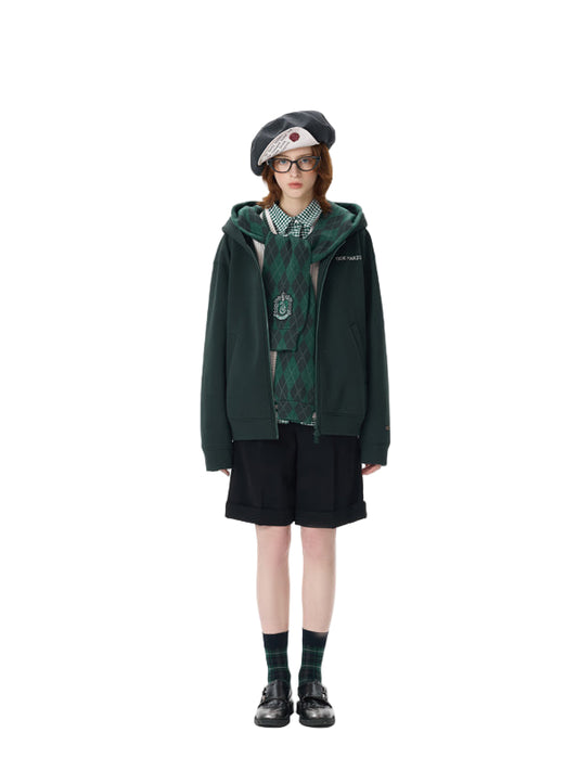 Harry Potter × 13DE MARZO Hogwarts Four Houses Bear Zipper Hoodie Slytherin