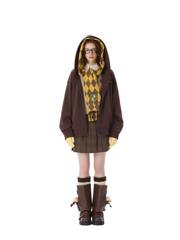 HARRY POTTER × 13DE MARZO Hogwarts Four Houses Bear Zipper Hoodie Hufflepuff